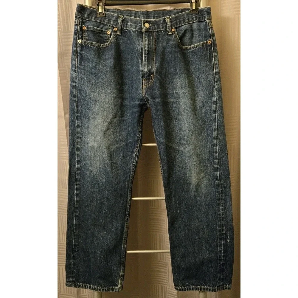 Levis 505 Mens Blue Jeans Dark Wash Denim Straight Pants 38x30 (Fits 36x28) Flaw